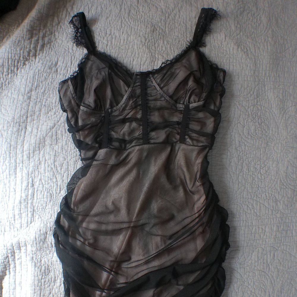 Sexy Sheer Black over Peach Mini Dress